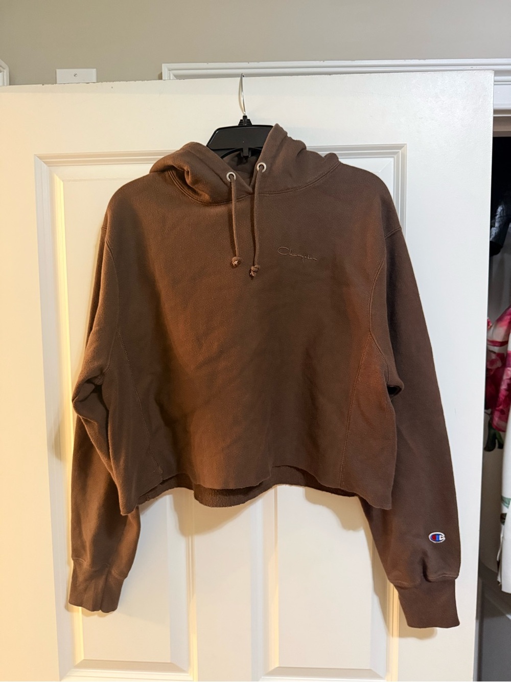 Champion small reverse weave cutoff sweatshirt brown